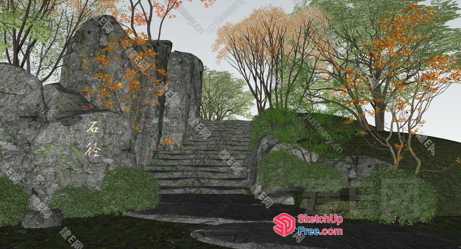 Stone Stairway Leading To A Secluded Garden 3D SketchUp File