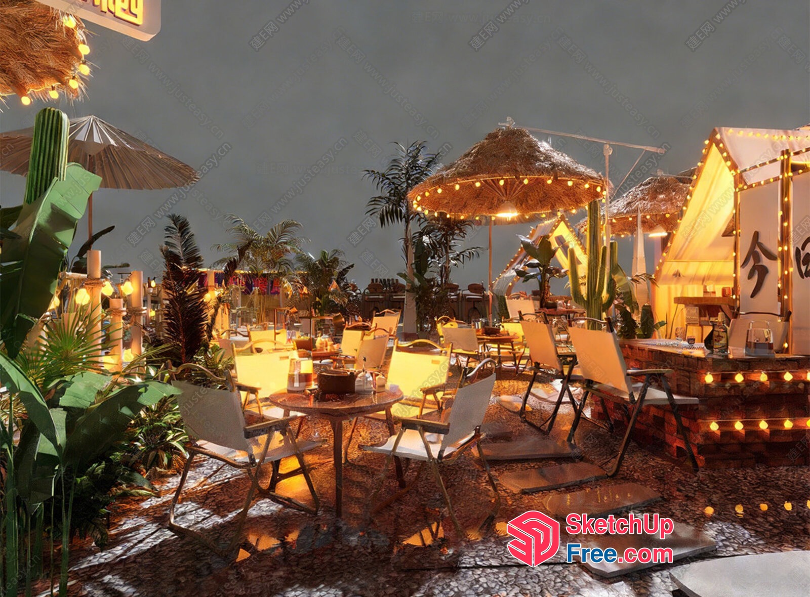 Exotic Tropical Outdoor Dining Area 3D SketchUp File