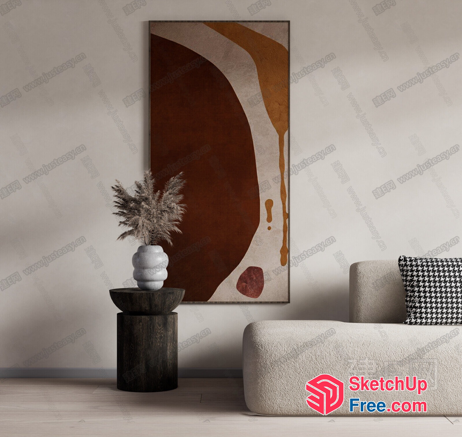 Modern Minimalist Living Room Decor With Abstract Art 3D SketchUp File