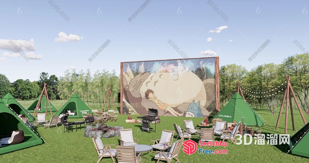 Outdoor Movie Night Setup With Cozy Seating 3D SketchUp File
