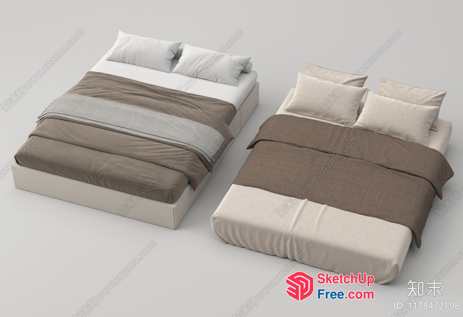 Two Beds With Pillows And Blankets 3D SketchUp File