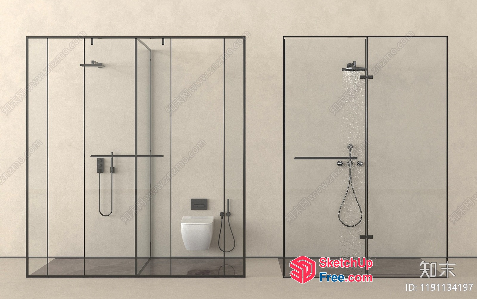 Minimalist Bathroom With Glass Partition 3D SketchUp File