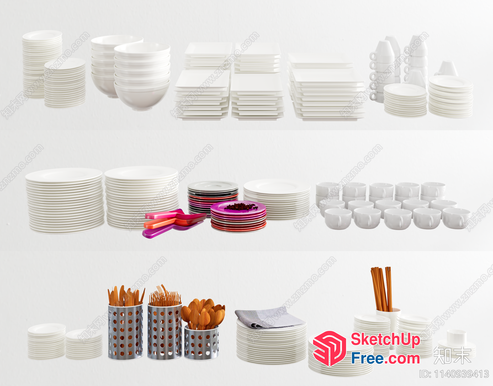 Plates, Bowls, Cups And Utensils 3D SketchUp File