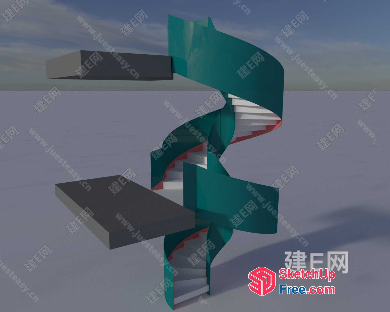 Curved Staircase With Floating Platforms 3D SketchUp File
