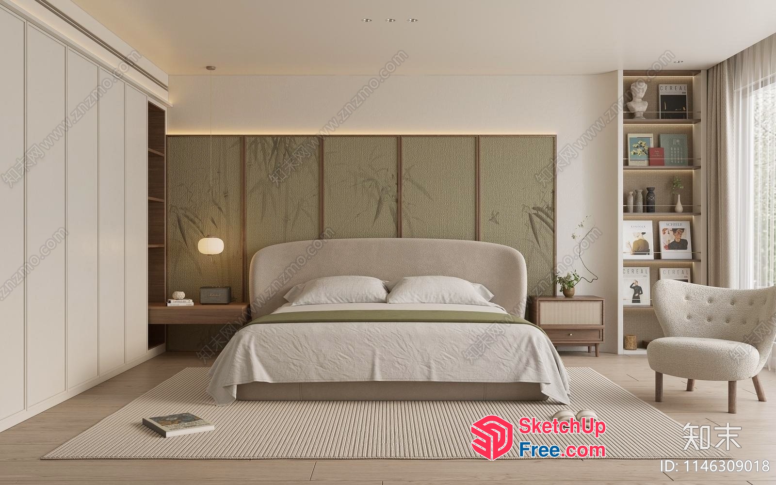 Modern Minimalist Bedroom With Creamy Style Decor 3D SketchUp File
