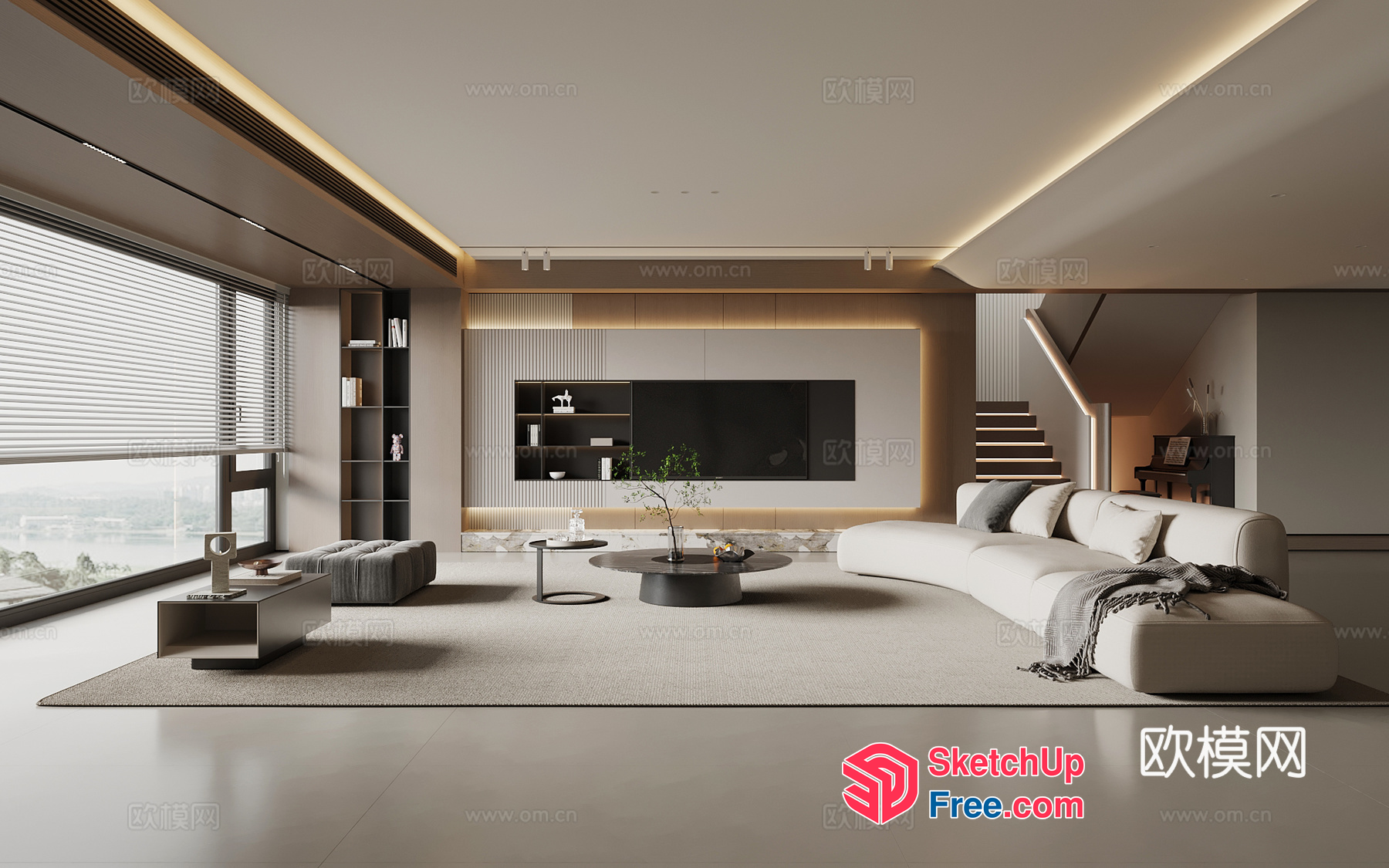 Modern Living Room With Minimalist Style And Neutral Color Scheme 3D SketchUp File