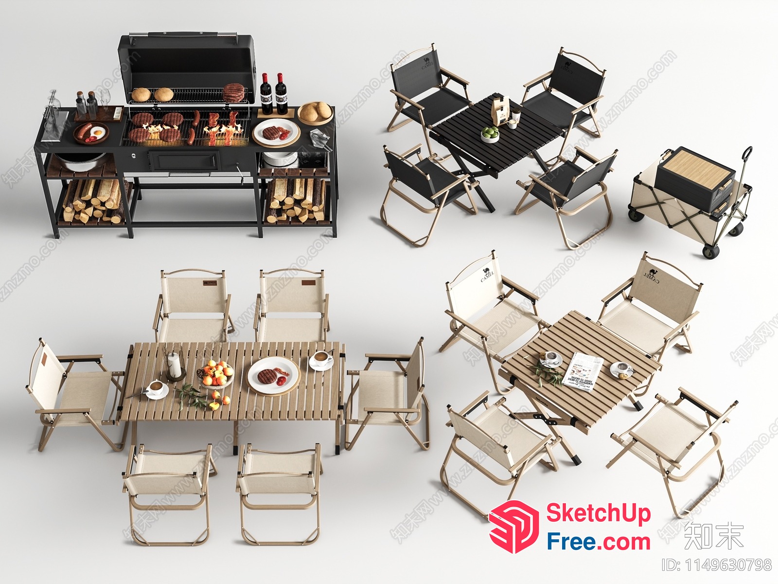 Outdoor Dining Furniture Set With Barbecue Grill 3D SketchUp File