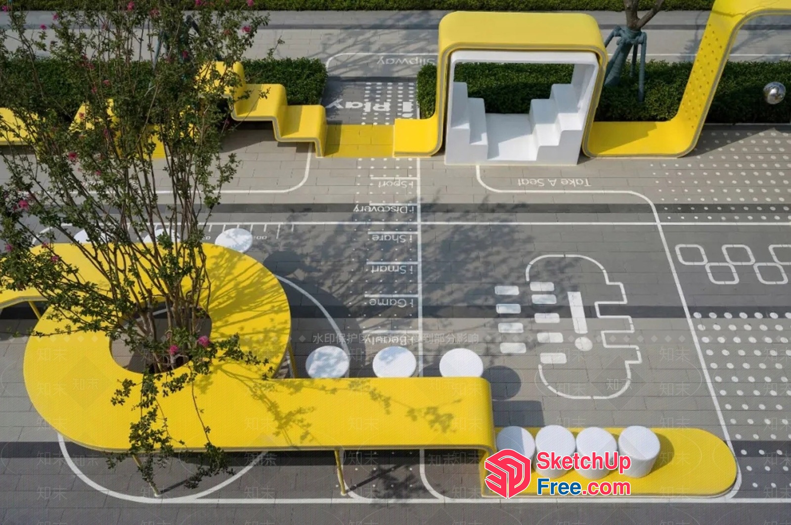 Modern Yellow And White Outdoor Seating Area 3D SketchUp File