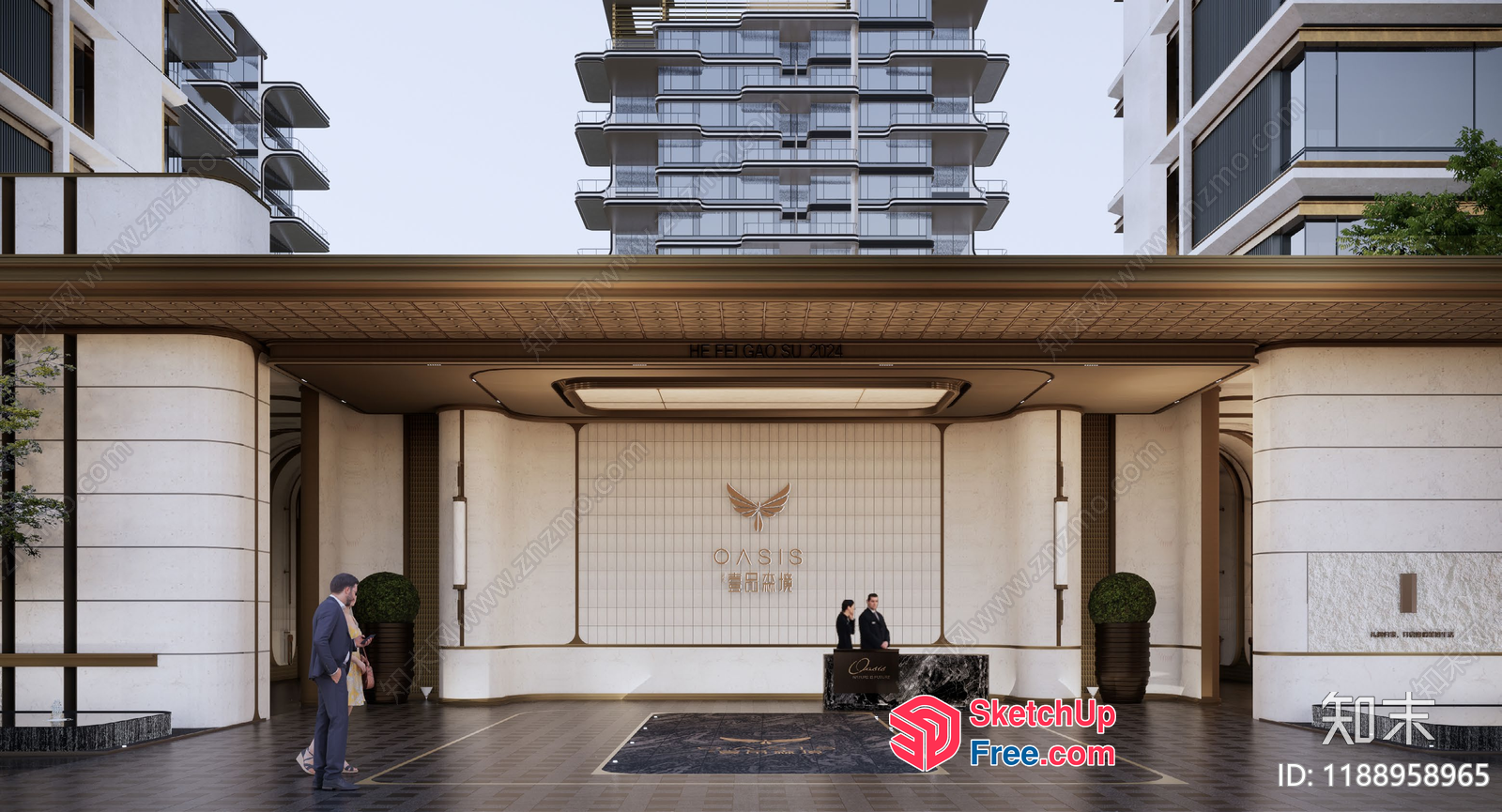 Modern Luxury Apartment Building Entrance 3D SketchUp File