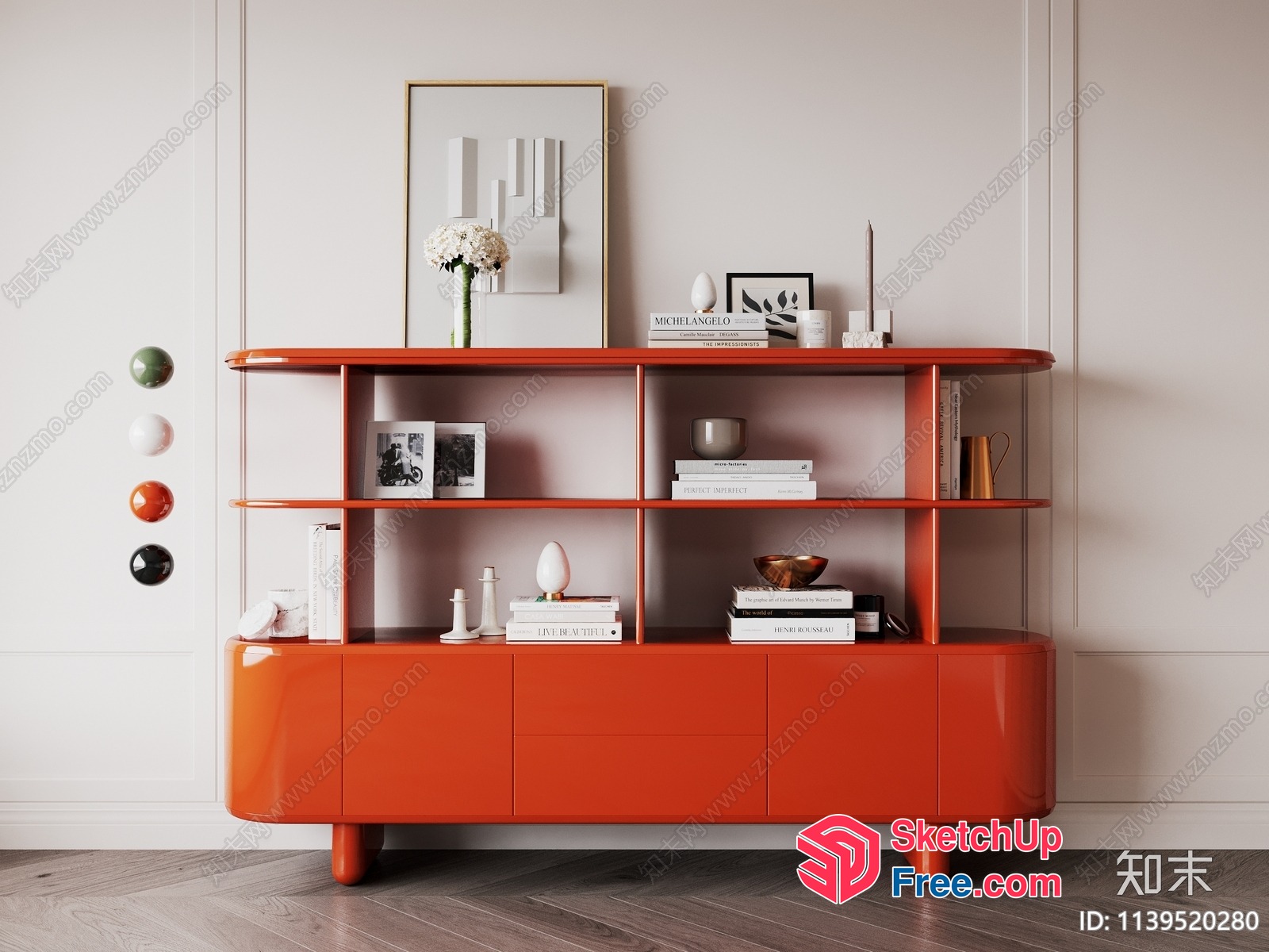 Vibrant Orange Modern Shelving Unit 3D SketchUp File