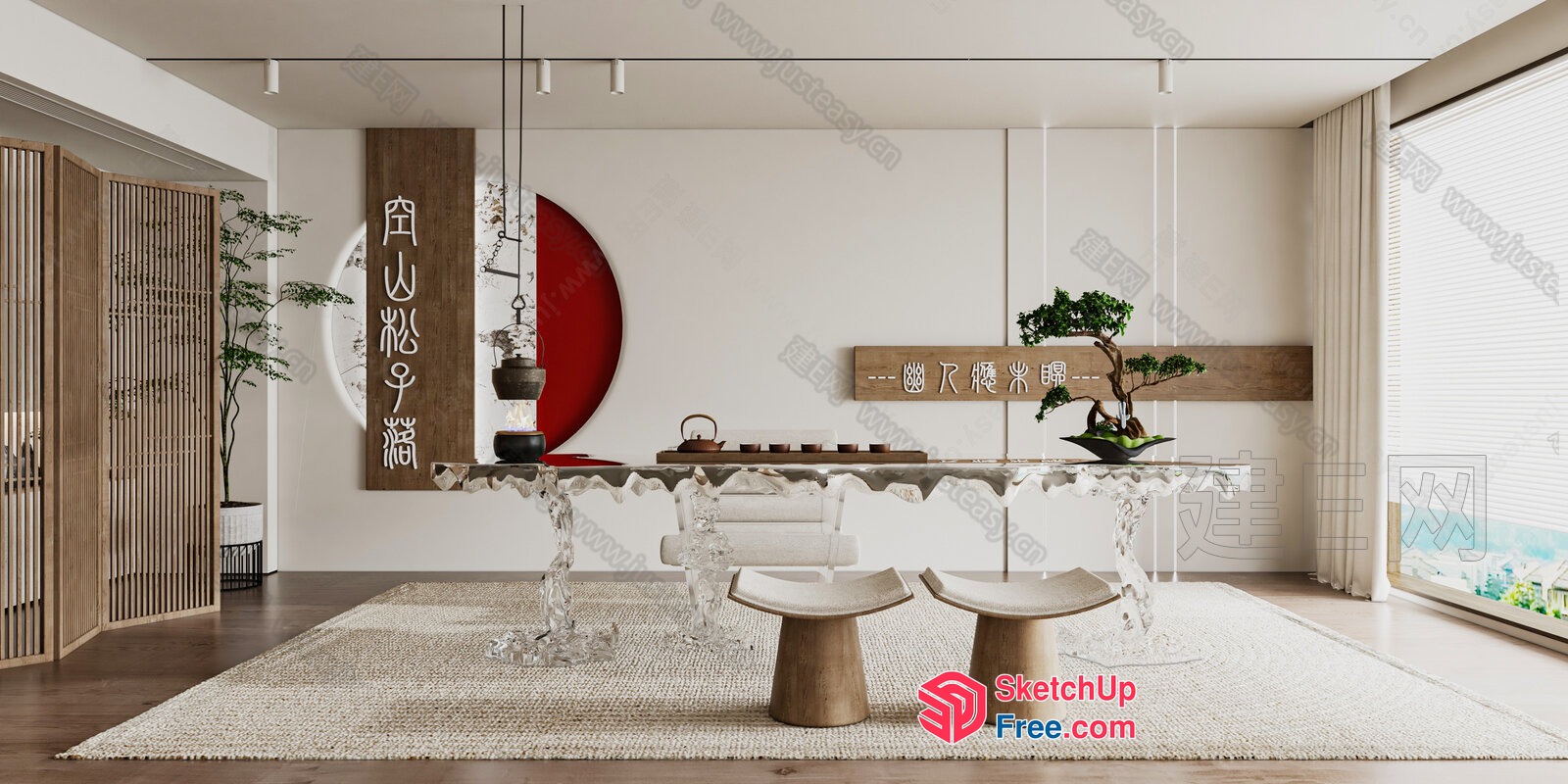 Elegant And Serene Asian-Inspired Living Room 3D SketchUp File