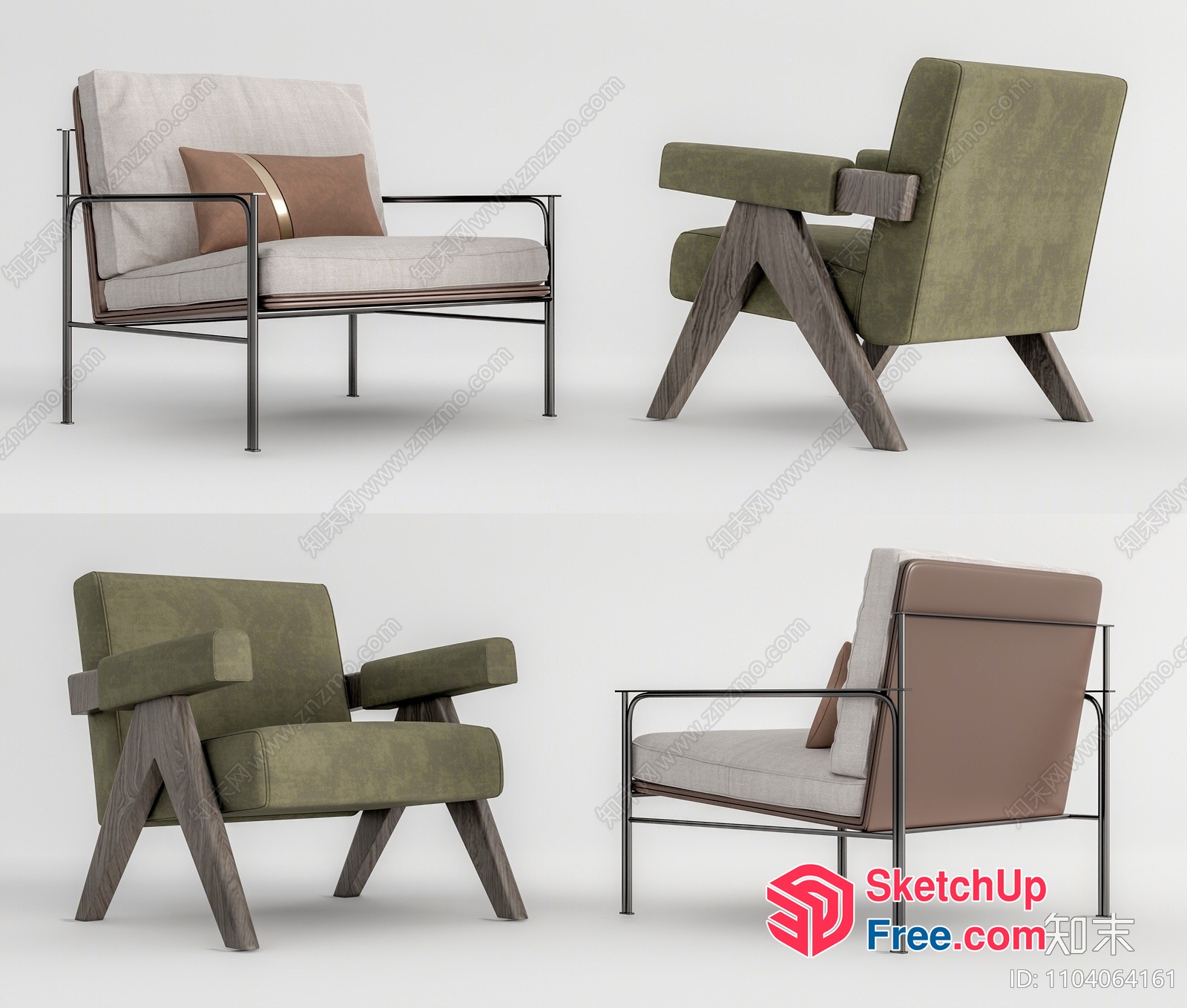 Modern Armchair With Metal Frame And Green Upholstery 3D SketchUp File