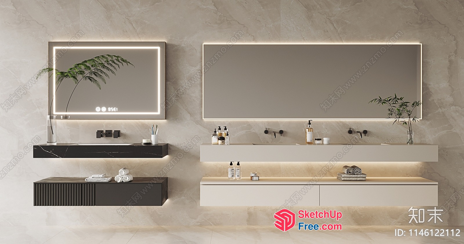 Modern Bathroom Vanity And Mirror 3D SketchUp File