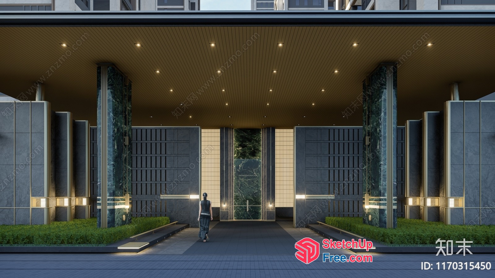 Grand Entrance With Pillars And Ceiling Lights 3D SketchUp File