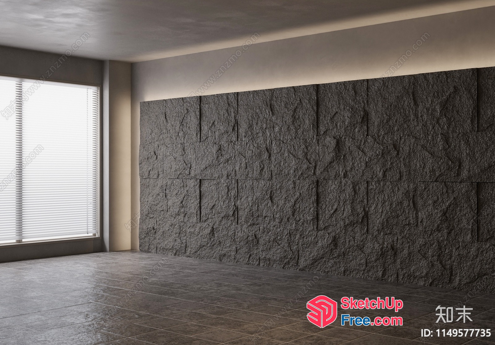 Modern Minimalist Interior With Stone Wall And Window 3D SketchUp File