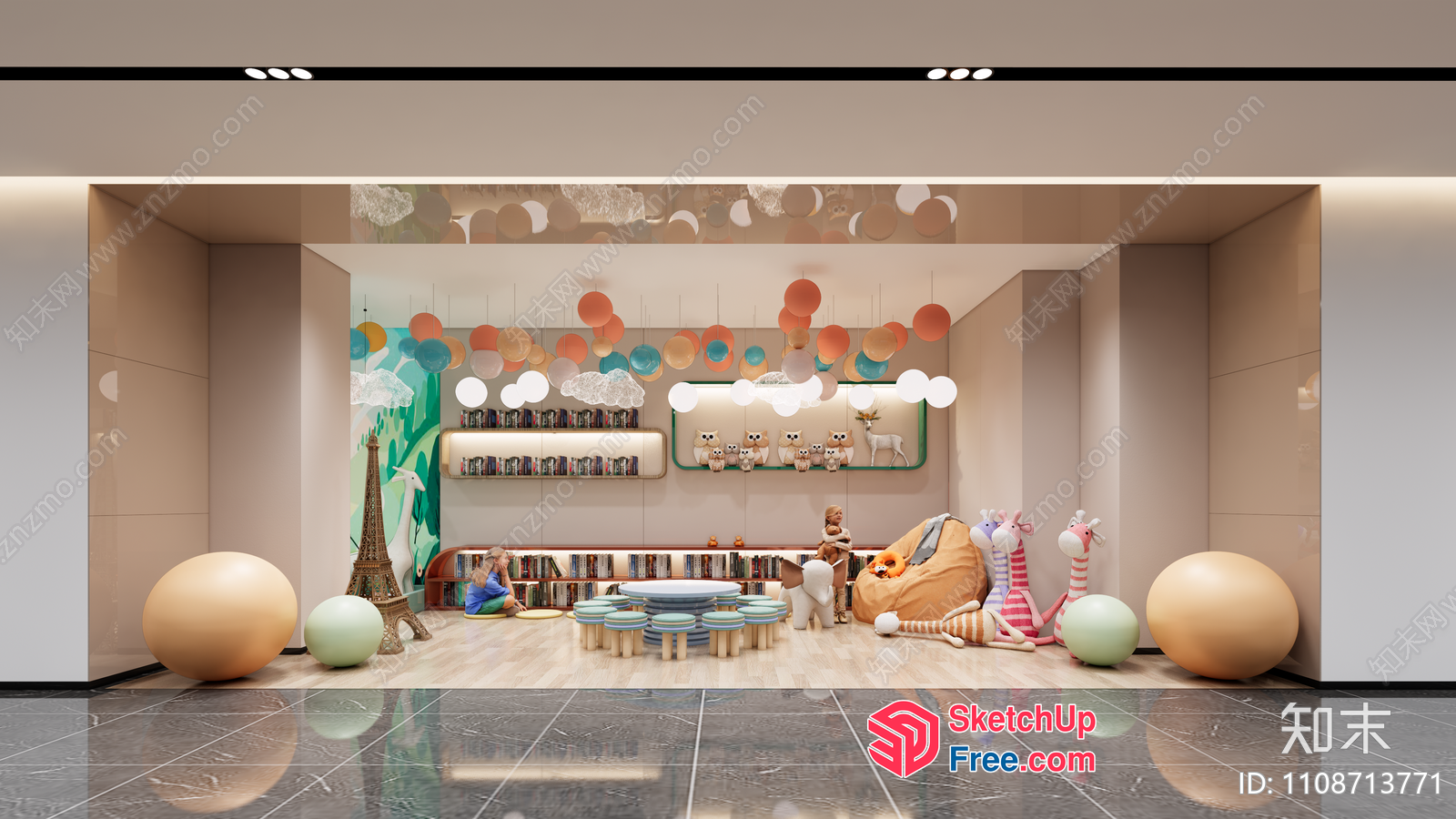 Modern Playroom Interior With Animal Decorations 3D SketchUp File