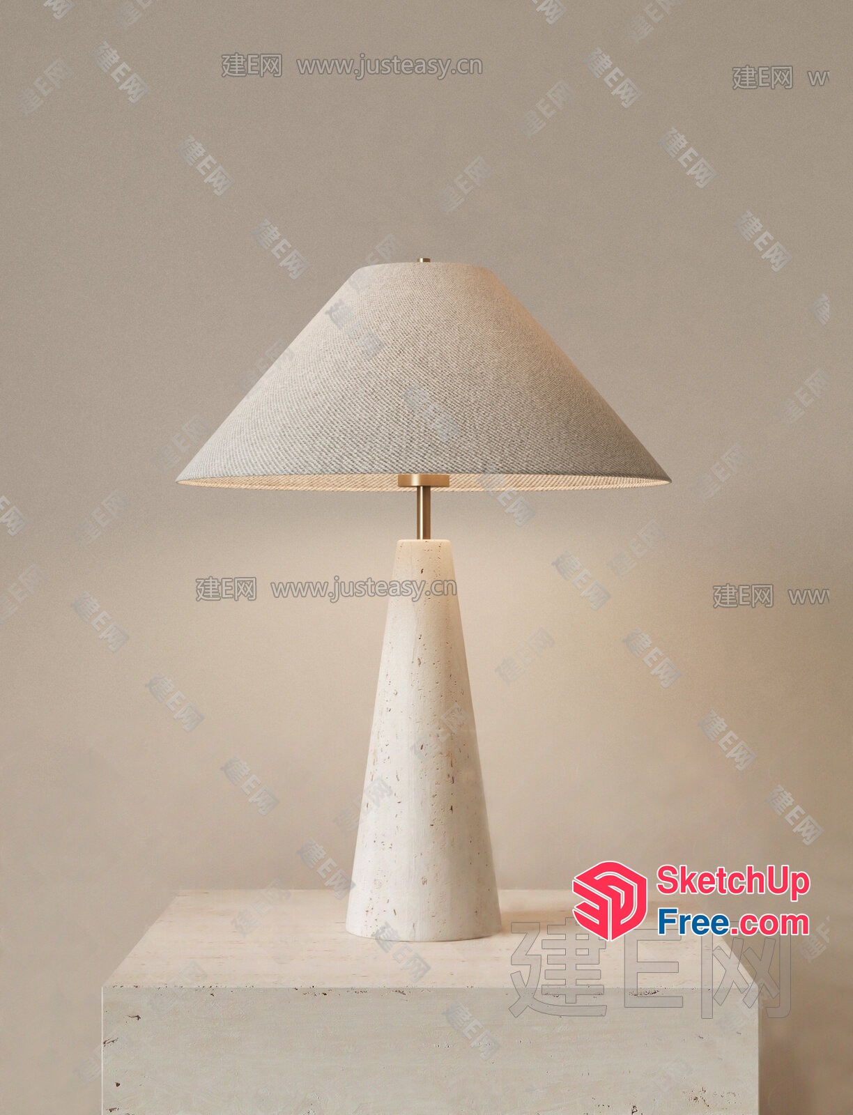 Minimalist Table Lamp With White Shade And Marble Base 3D SketchUp File