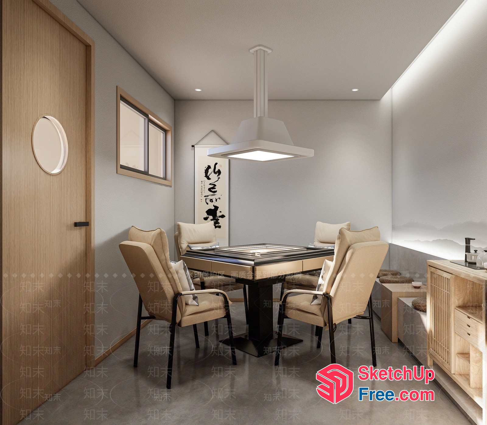 Minimalist Dining Room With Creamy Style Chairs 3D SketchUp File
