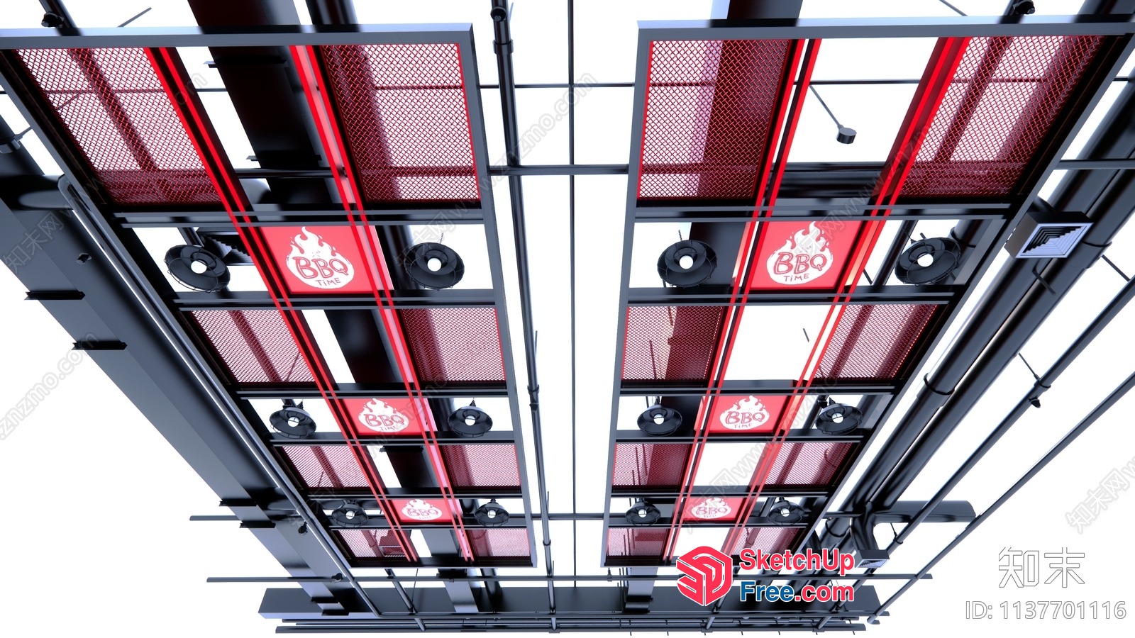 Modern Industrial Bbq Restaurant Ceiling Design 3D SketchUp File