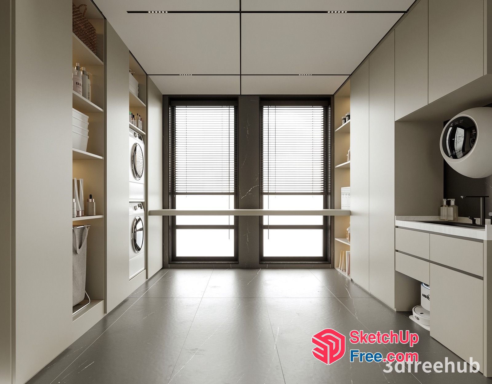 Modern Minimalist Laundry Room With Sleek White Appliances 3D SketchUp File