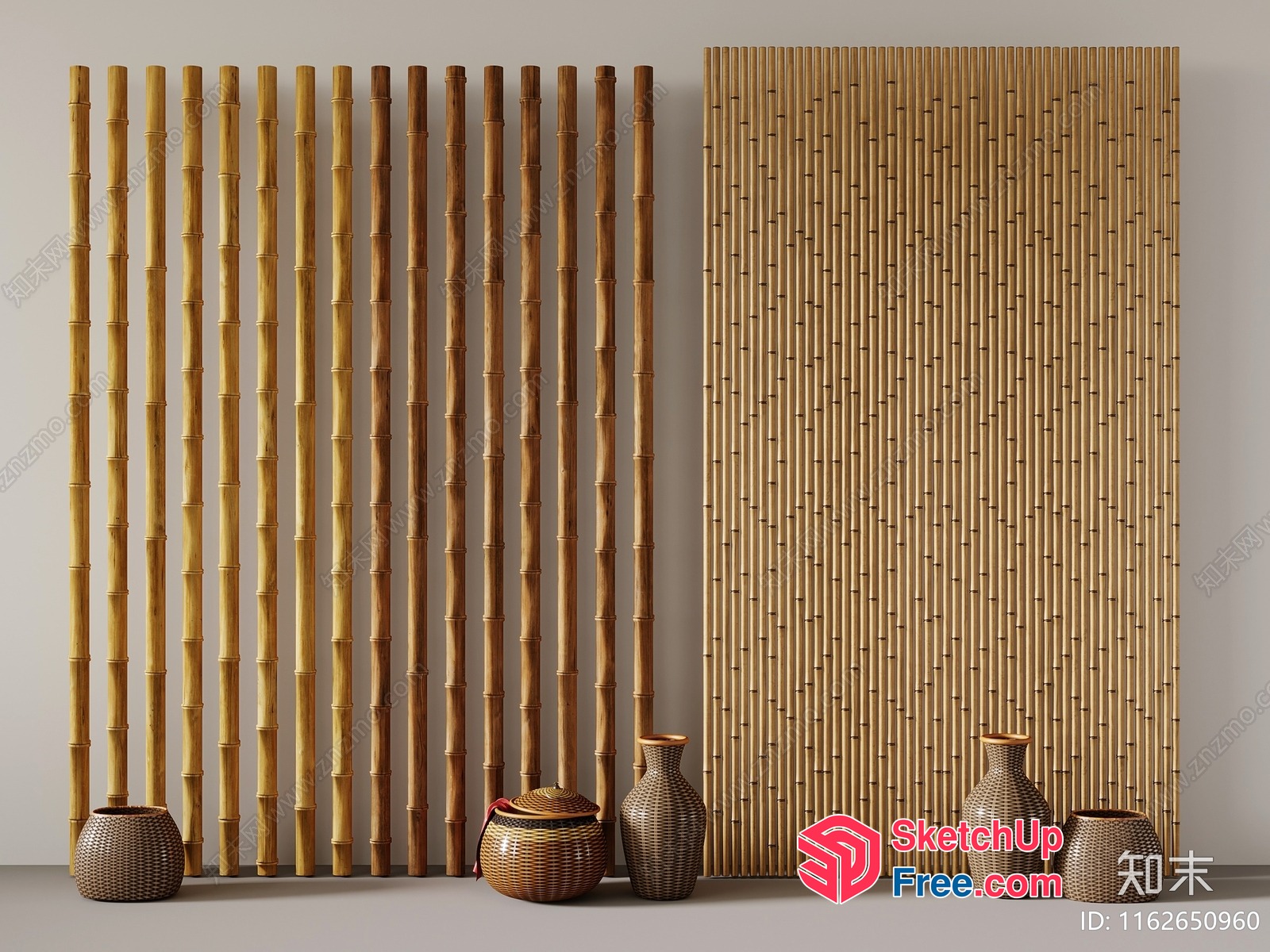 Elegant Japanese Style Bamboo Decorative Partition Screen 3D SketchUp File