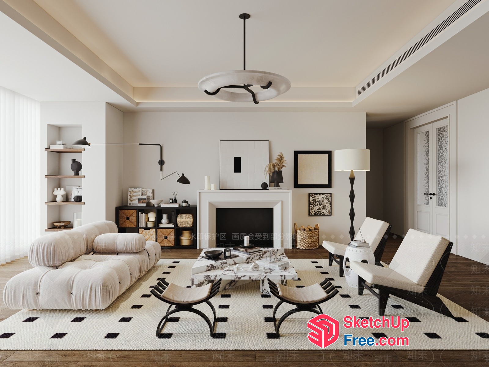 Modern Living Room Design With Creamy And White Accents 3D SketchUp File