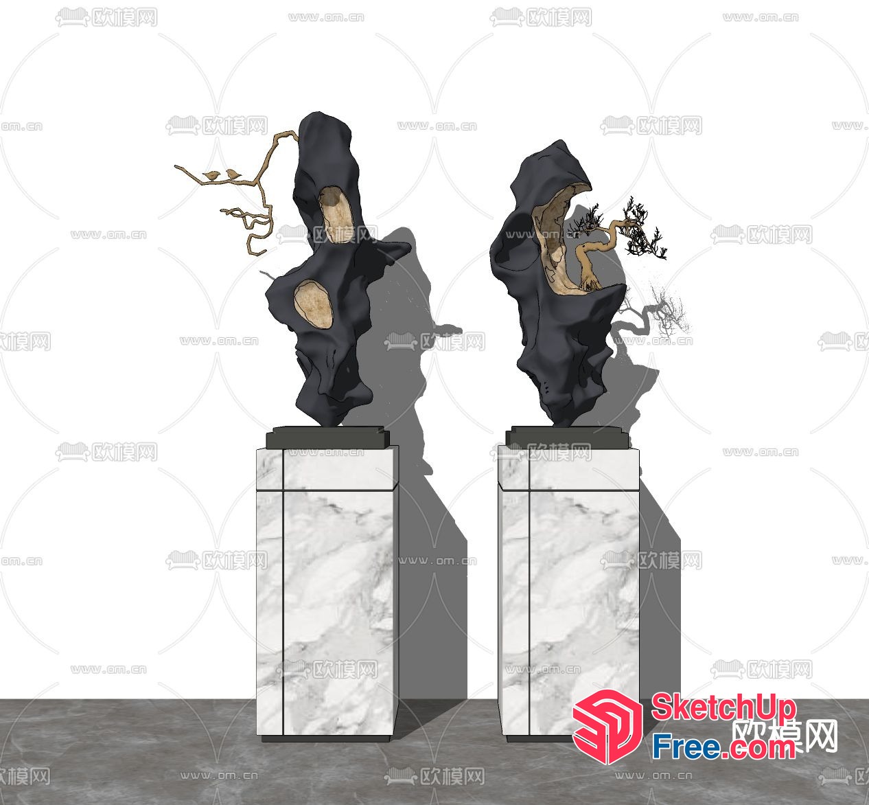 Abstract Stone Sculptures On Marble Pedestals 3D SketchUp File