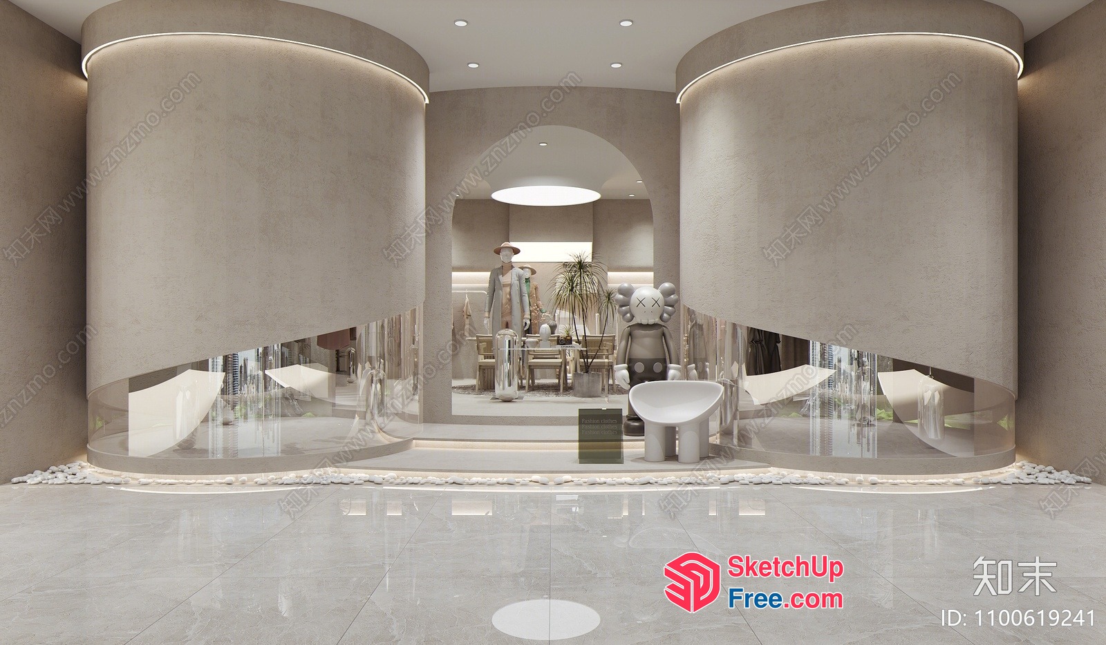 Modern Interior Design With Pillars And Statues 3D SketchUp File
