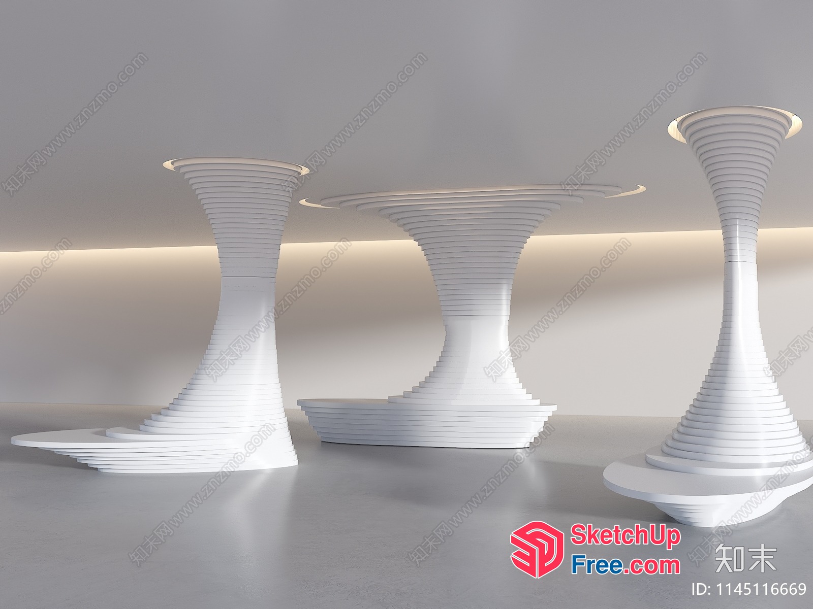 Modern White Sculptural Furniture Pieces 3D SketchUp File