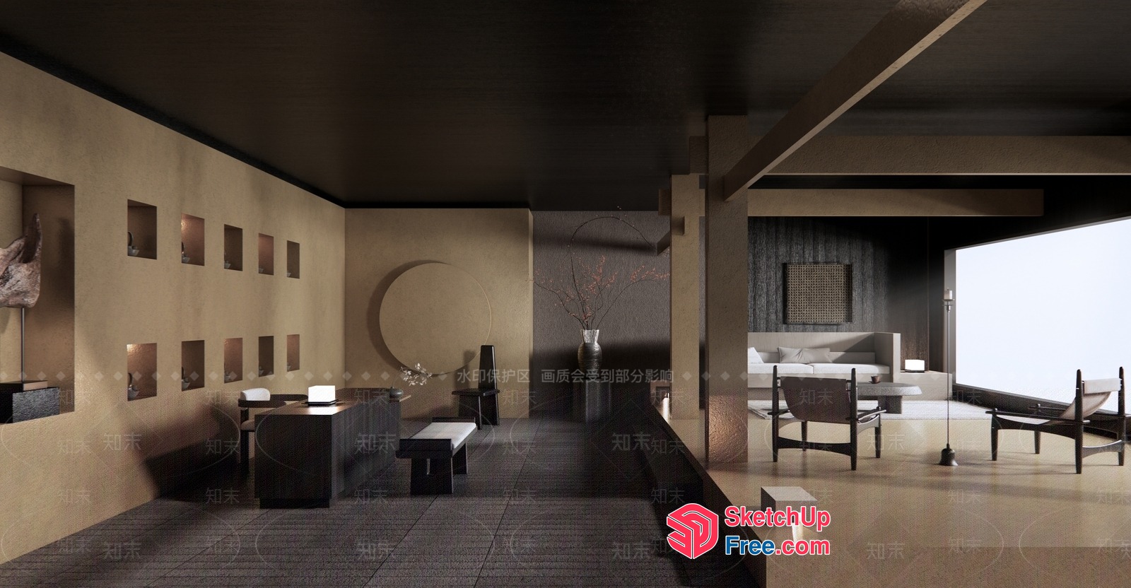 Modern Japanese-Inspired Interior Space 3D SketchUp File