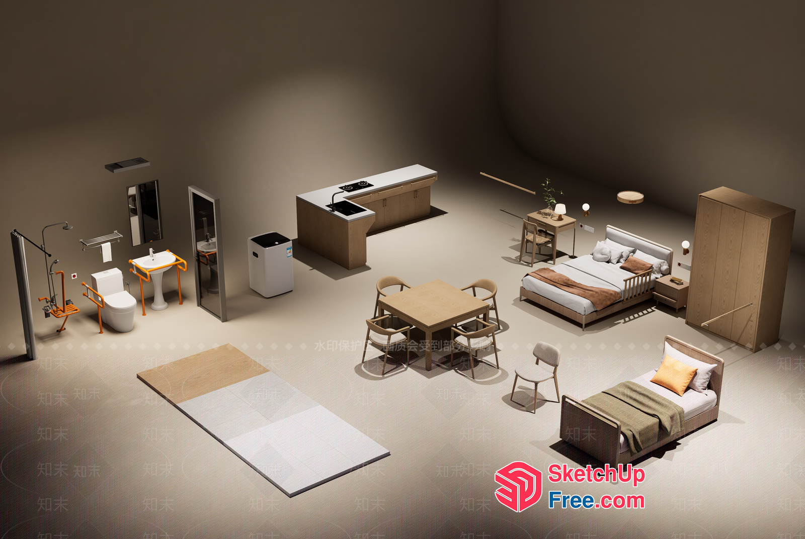 Modern Minimalist Bedroom With Neutral Color Scheme 3D SketchUp File