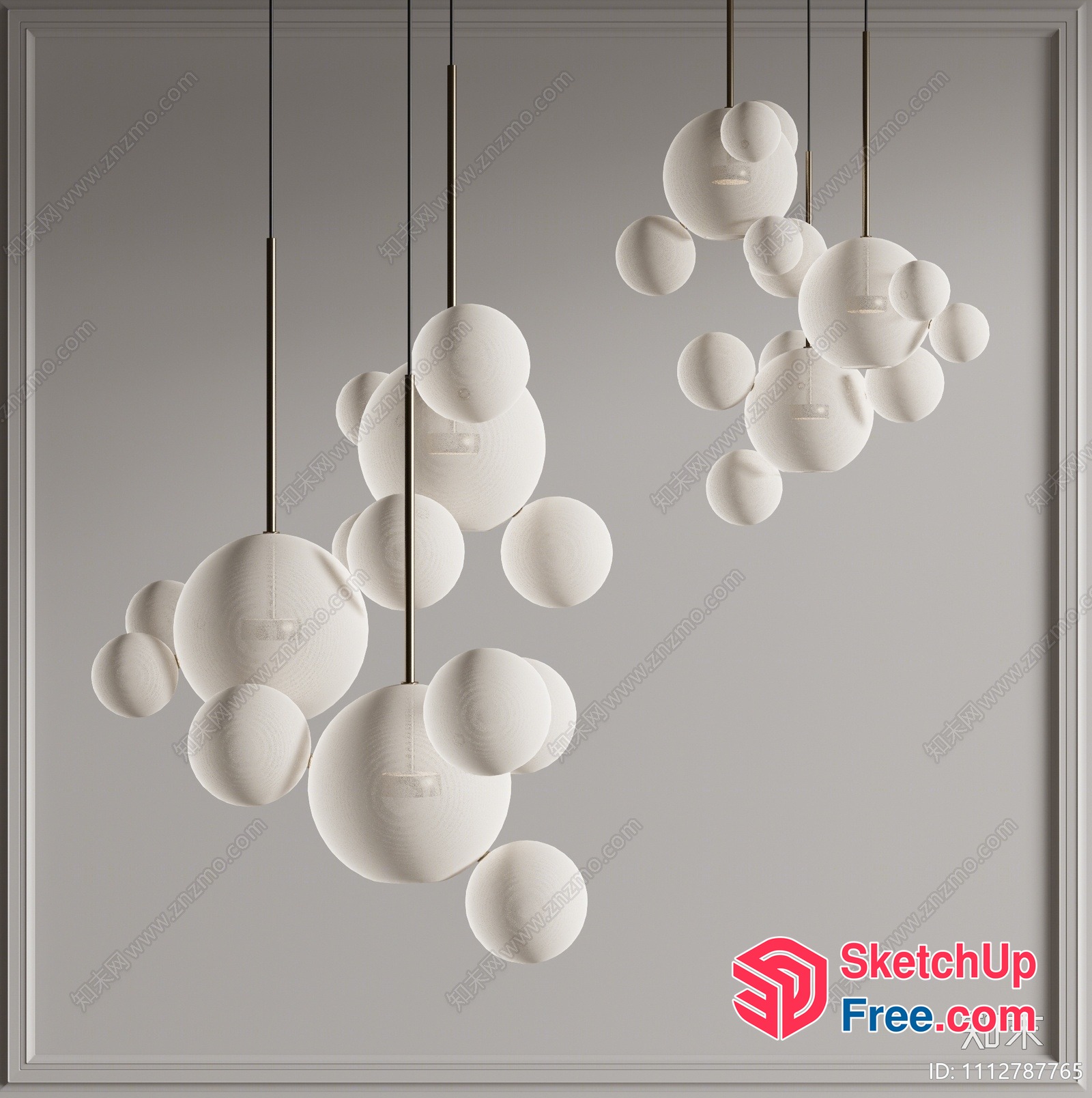Modern White Glass Ball Cluster Pendant Lighting 3D SketchUp File