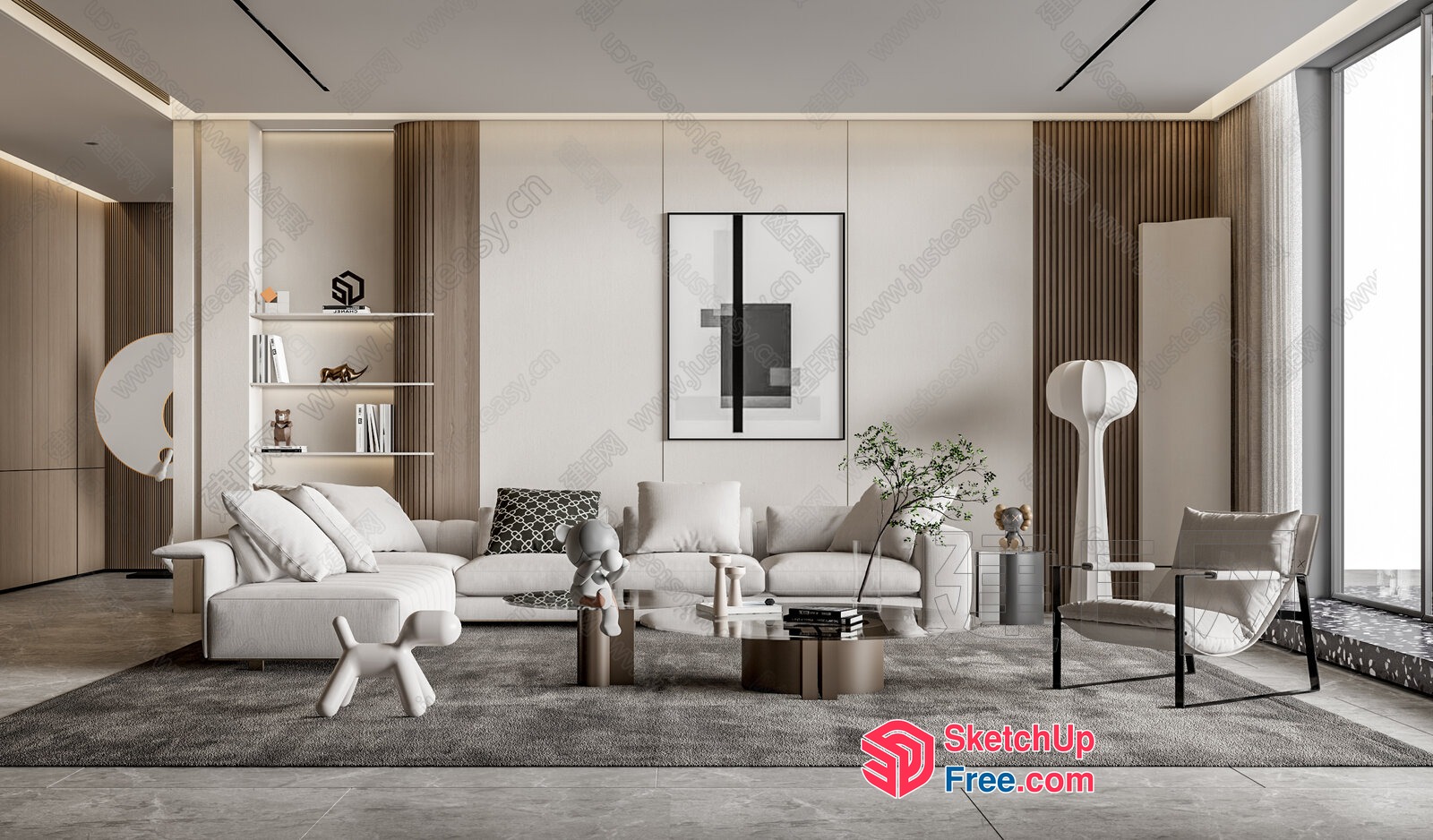 Modern Minimalist Living Room With Neutral Color Scheme 3D SketchUp File