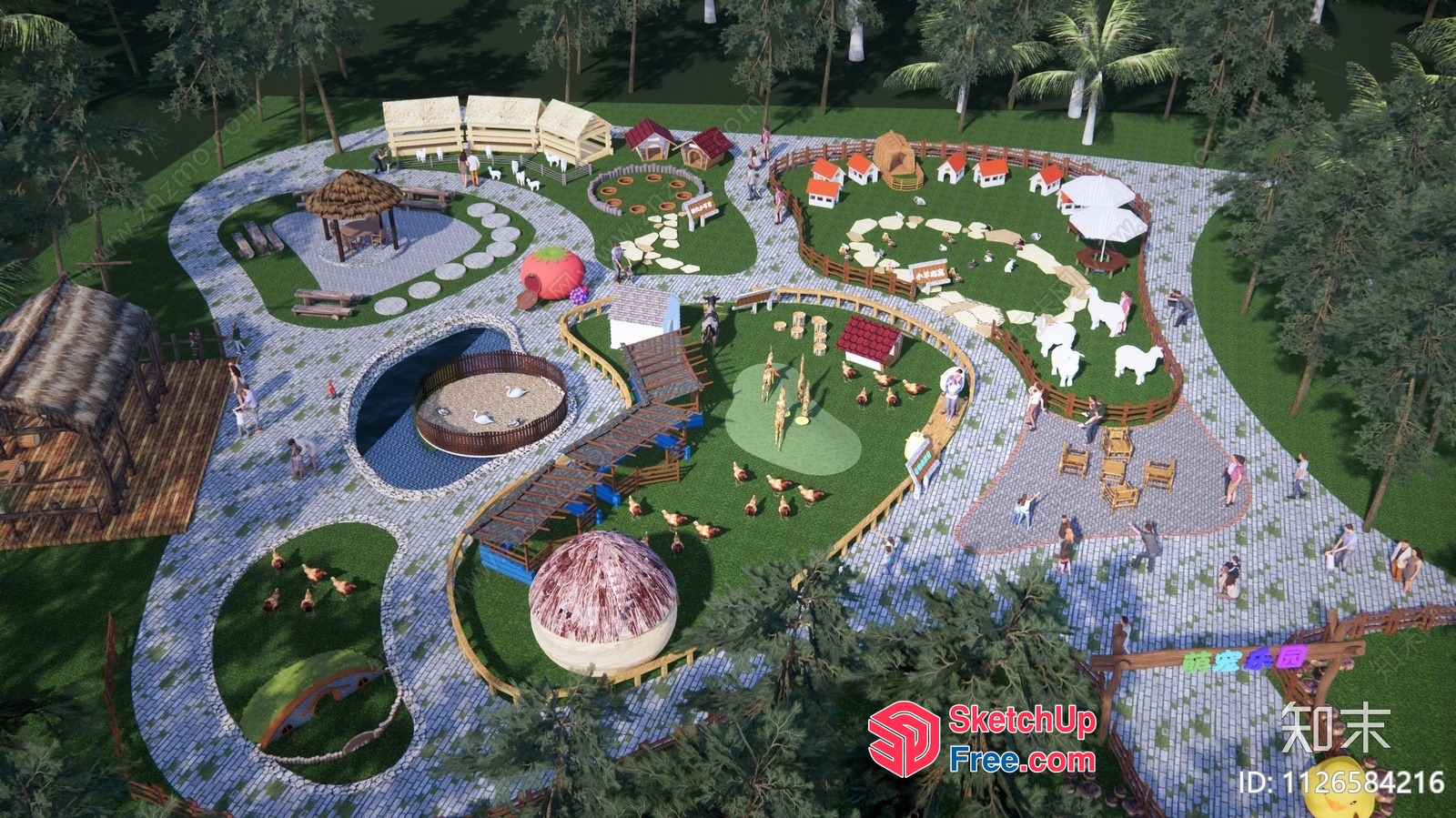 3D Rendering Of A Farm Theme Park With Various Animal Enclosures 3D SketchUp File
