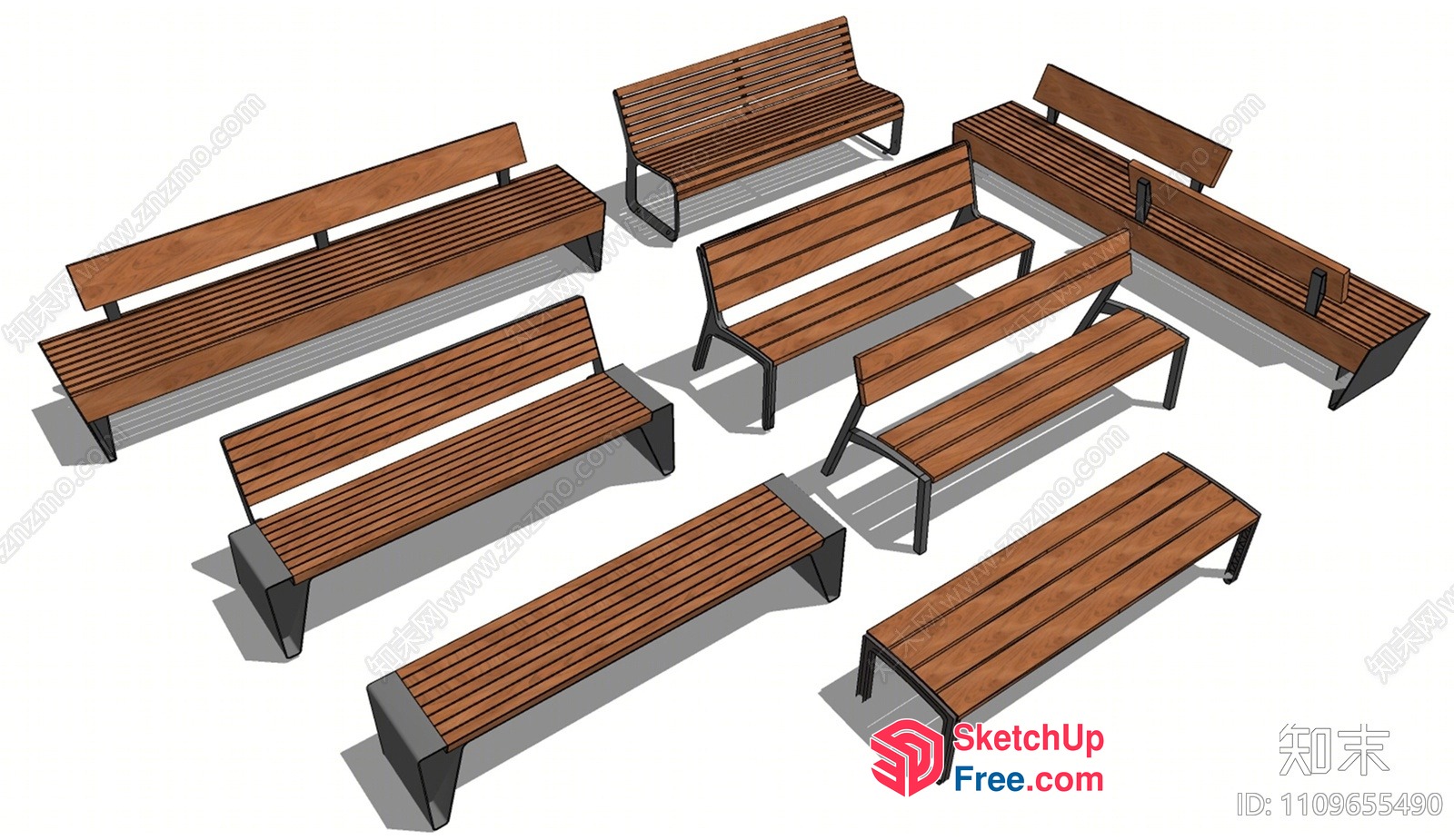 Long Wooden Benches With Metal Legs 3D SketchUp File
