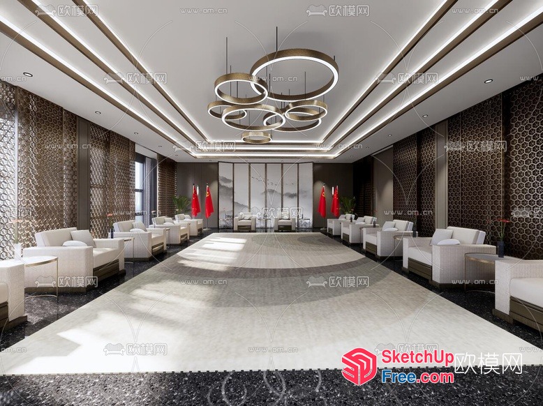 Modern Luxury Interior With White And Gold Accents 3D SketchUp File