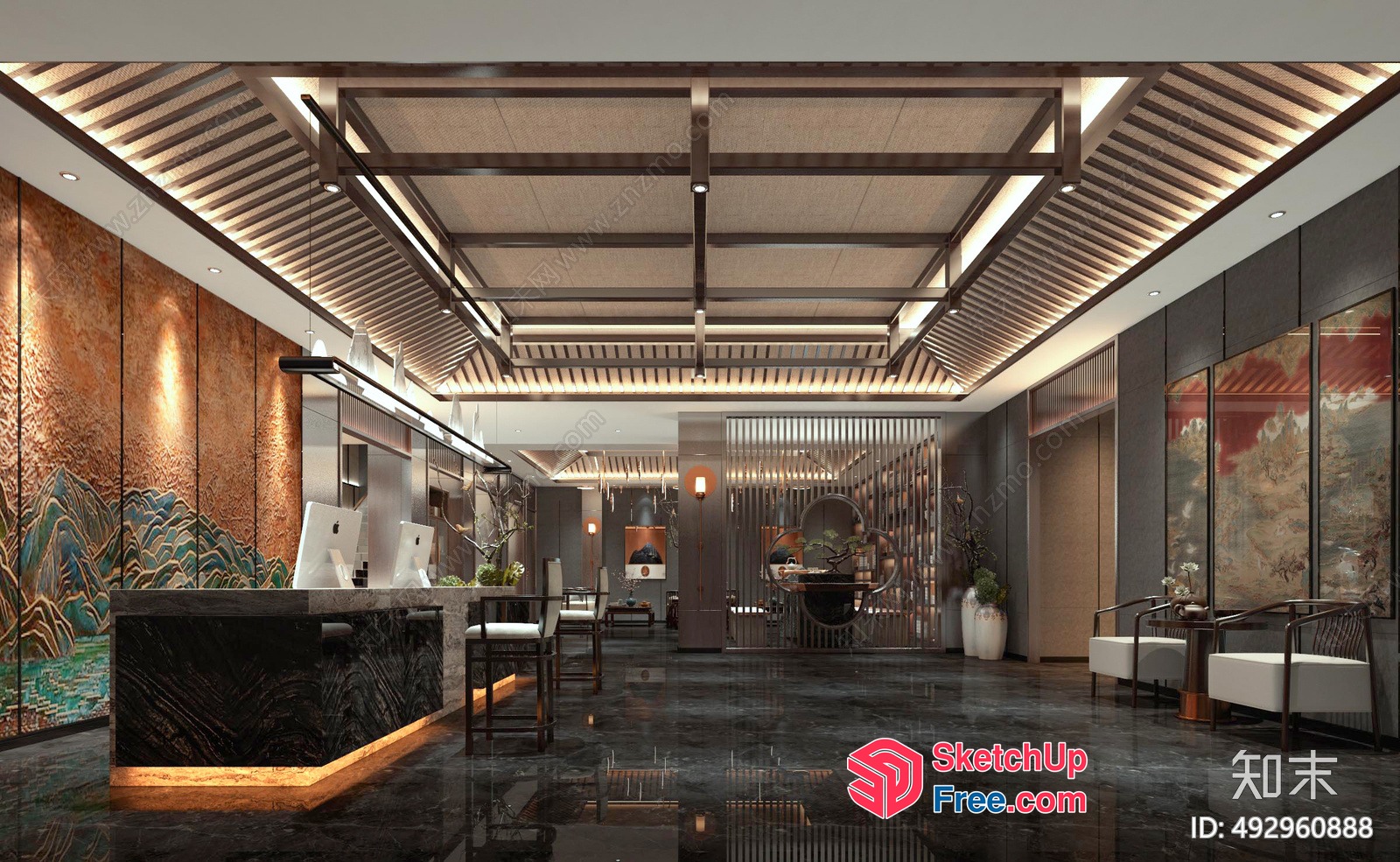 Modern Office Interior With Sleek Furniture And Artistic Decor 3D SketchUp File