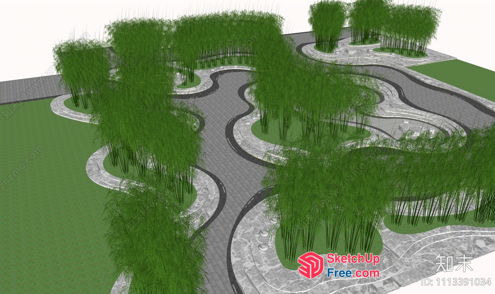 Curved Pathway With Lush Greenery And Paved Walkway 3D SketchUp File
