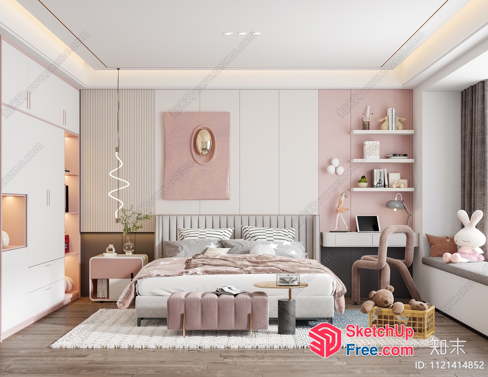 Modern And Elegant Bedroom With A Touch Of Pink 3D SketchUp File