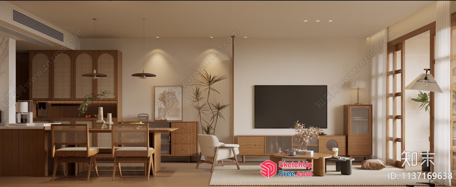 Modern Japanese Style Living Room With Minimalist Furniture 3D SketchUp File