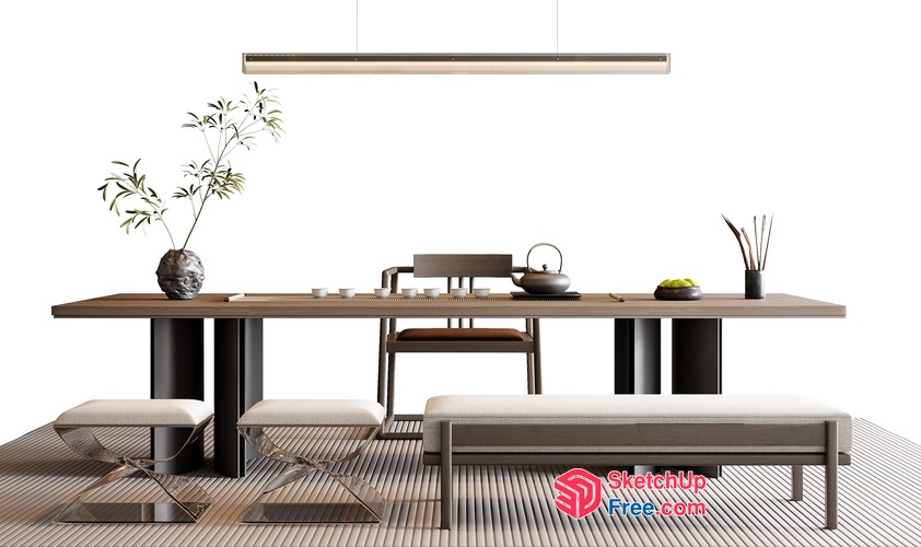 Modern Japanese-Inspired Dining Room With Natural Elements 3D SketchUp File
