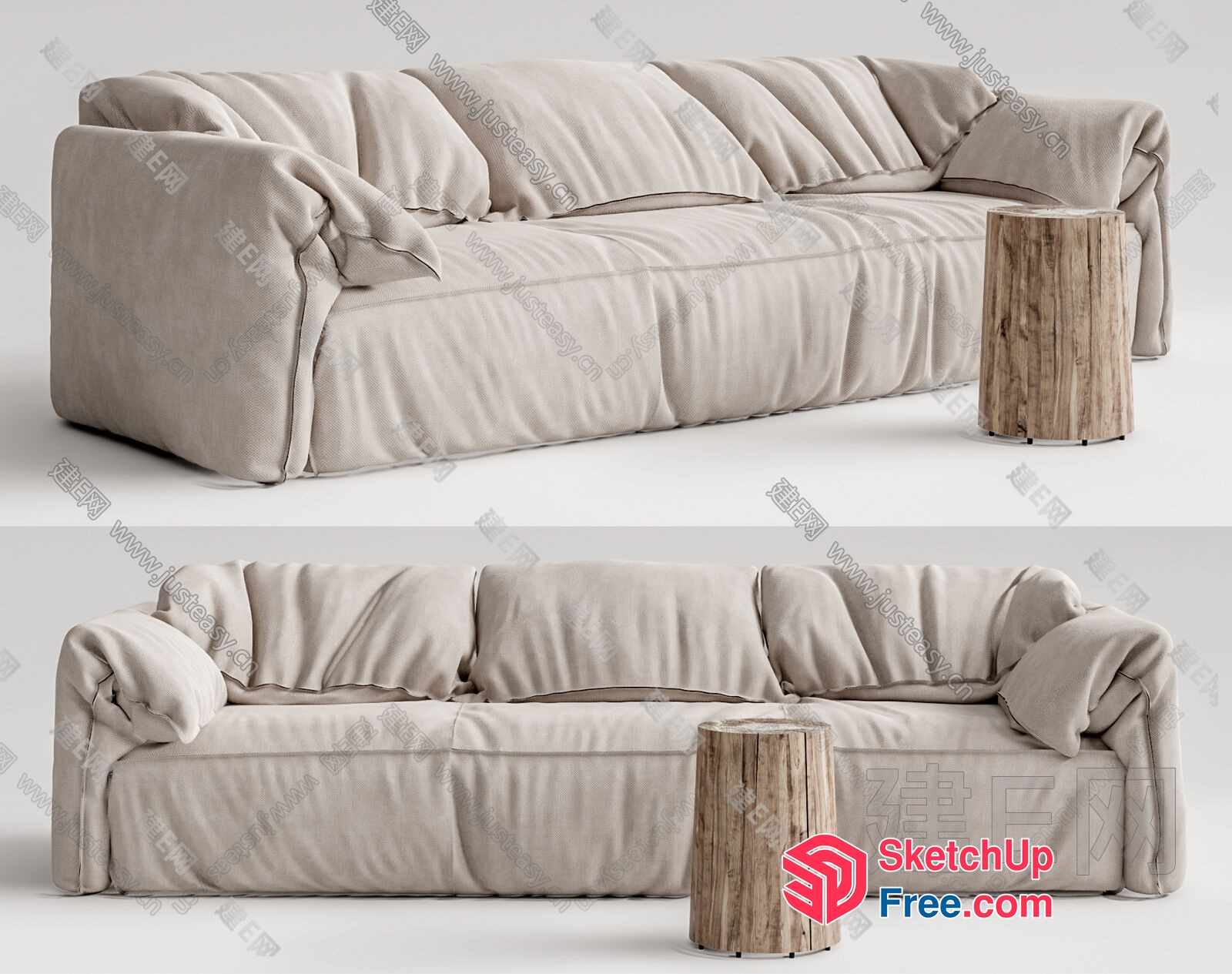 Modern Minimalist Creamy Style Sofa Set 3D SketchUp File