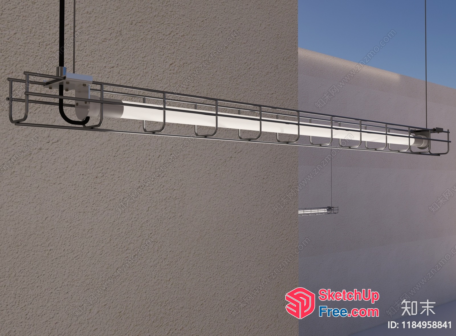Long Horizontal Light Fixture With Metal Cage And White Tube 3D SketchUp File