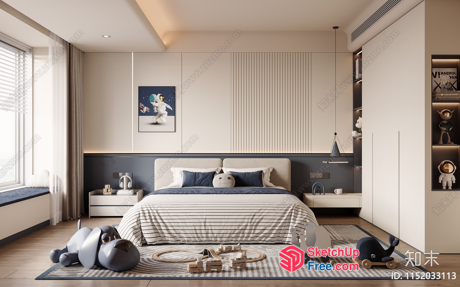 Modern Bedroom With Astronaut Theme And Toy Collection 3D SketchUp File