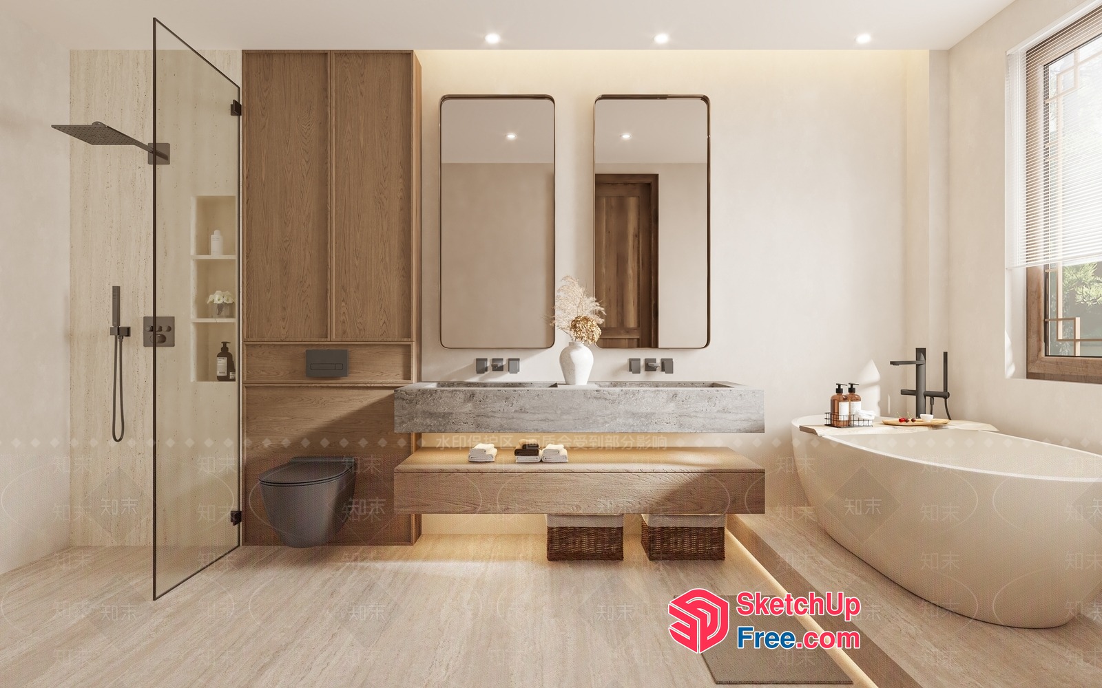 Modern Minimalist Bathroom Design With Natural Wood Accents 3D SketchUp File