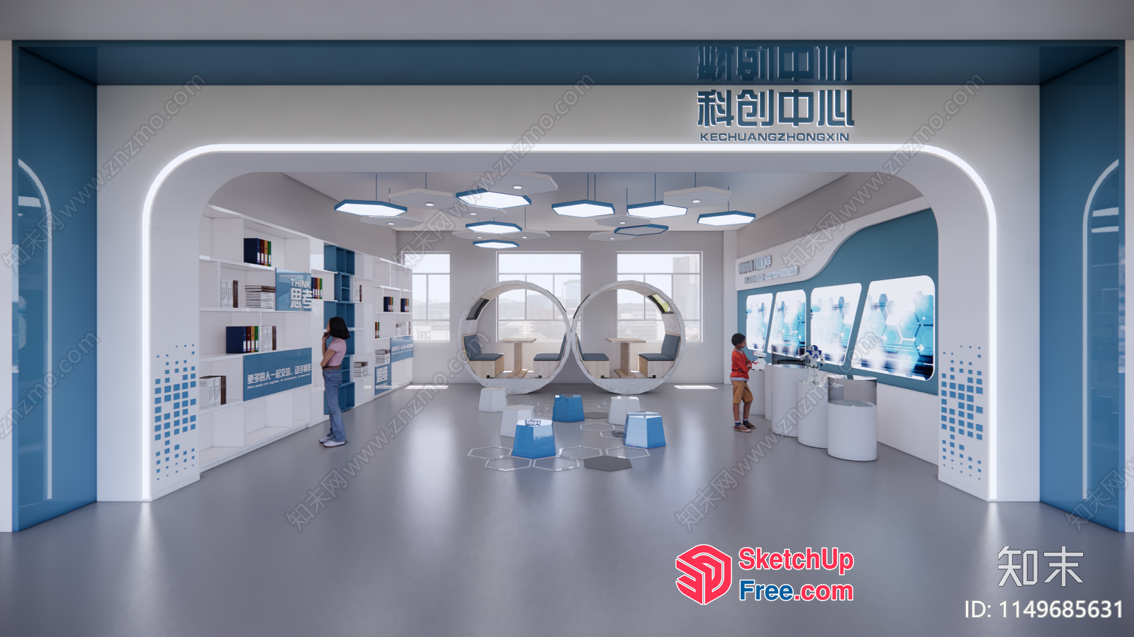 Modern White And Blue Interior With Unique Furniture And Lighting 3D SketchUp File