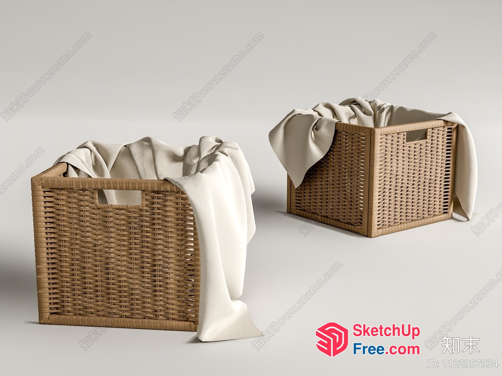 Rattan Laundry Baskets With Linen 3D SketchUp File