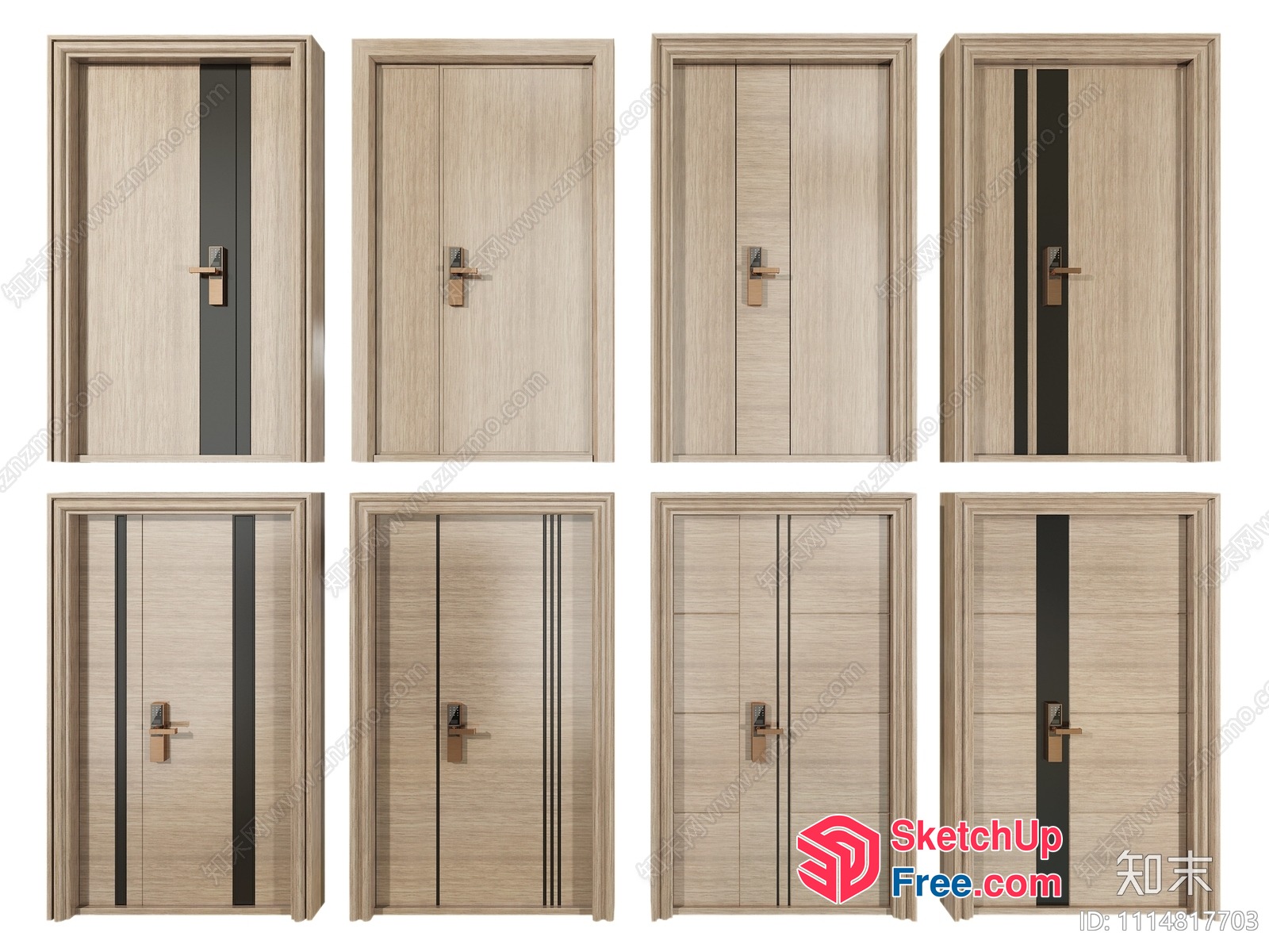 Modern Wooden Doors With Sleek Handles 3D SketchUp File