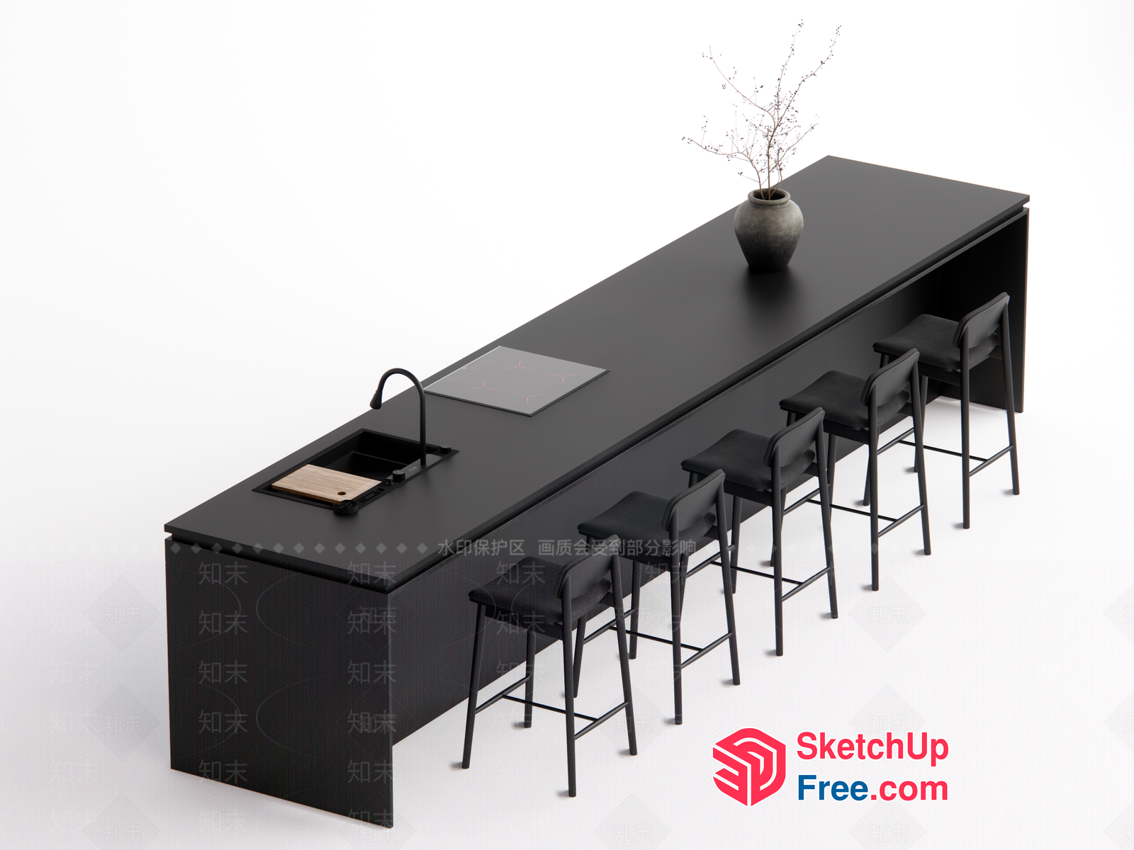 Sleek Black Bar Counter With Built-In Sink 3D SketchUp File