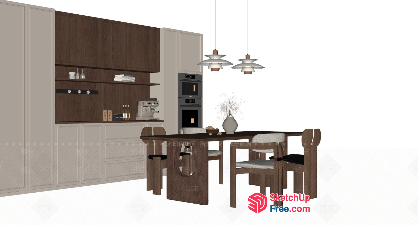 Modern Kitchen Dining Area With Wooden Furniture 3D SketchUp File